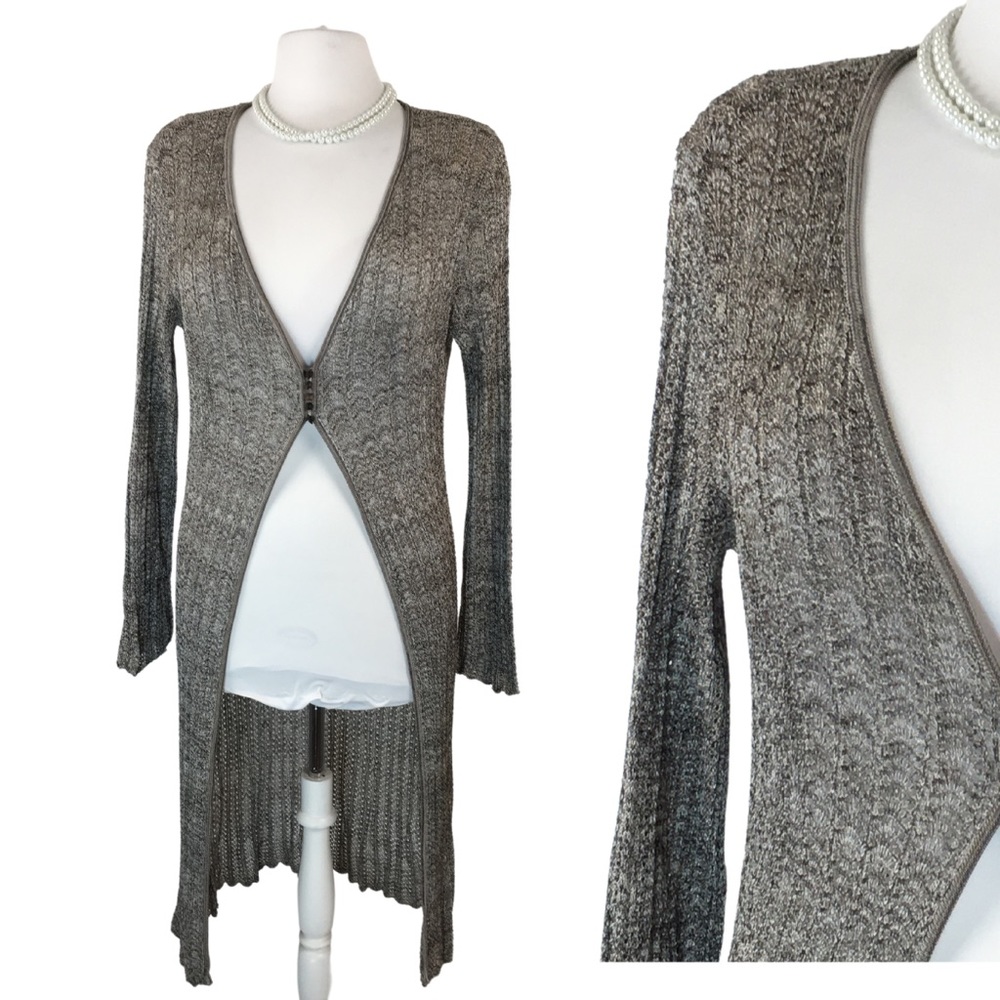 Sigrid Olsen Viscose Long Sleeve Browns Loose Knit Cardigan Sweater size Medium